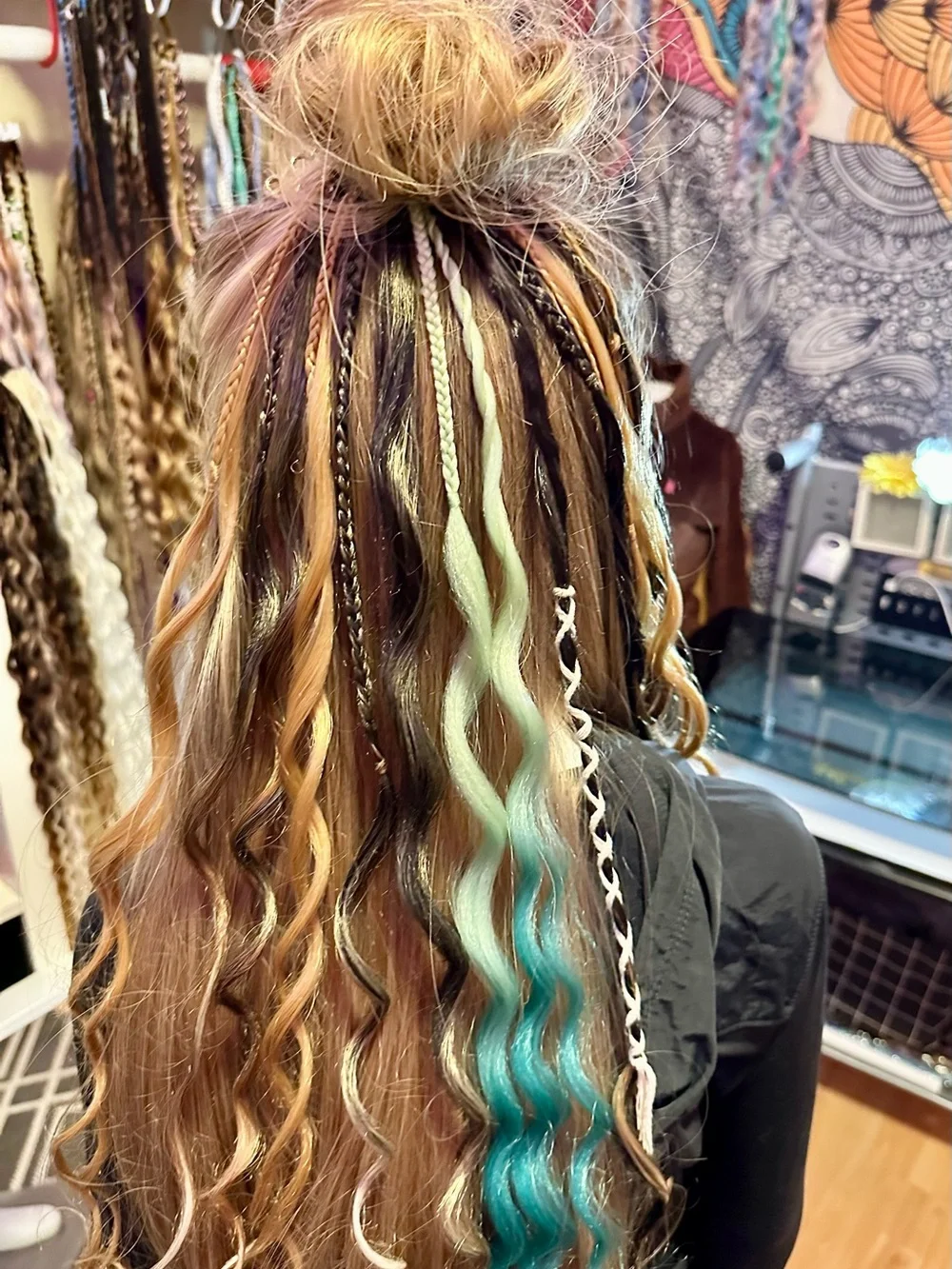Boho Multi-Color Women's Hair Extensions with Teal & Golden Brown Accents